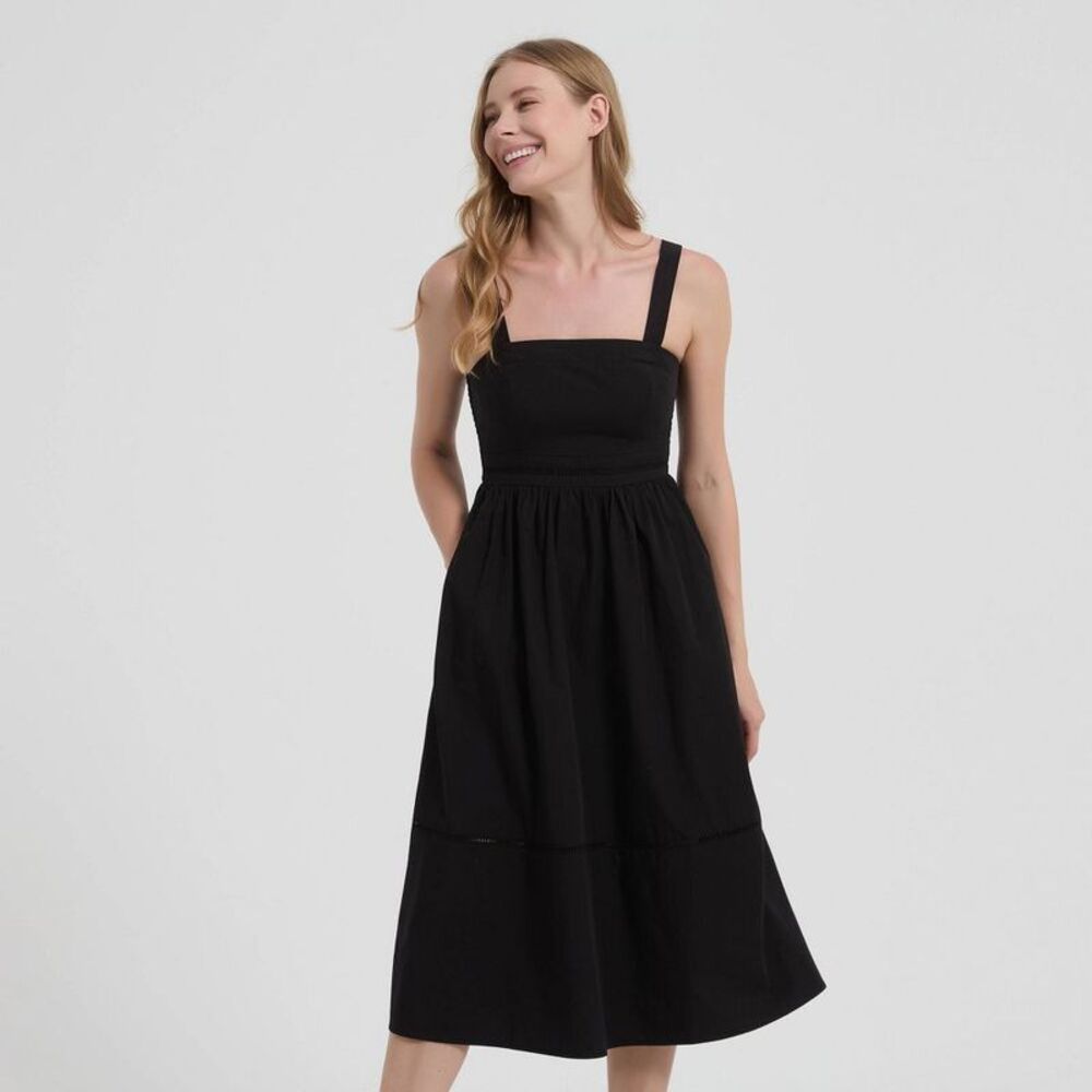 Women's Poplin Fit and Flare Midi A-Line Dress - A New Day Black L - Picture 3 of 4